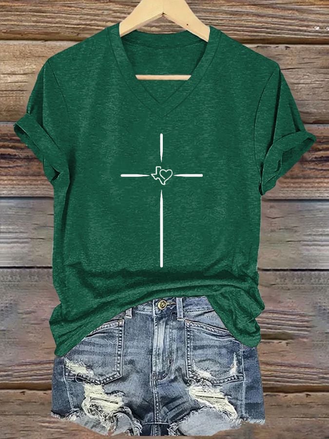🙏💔Join us in praying for Texas.🙏Women's Texas Faith Cross Printed Casual T-Shirt