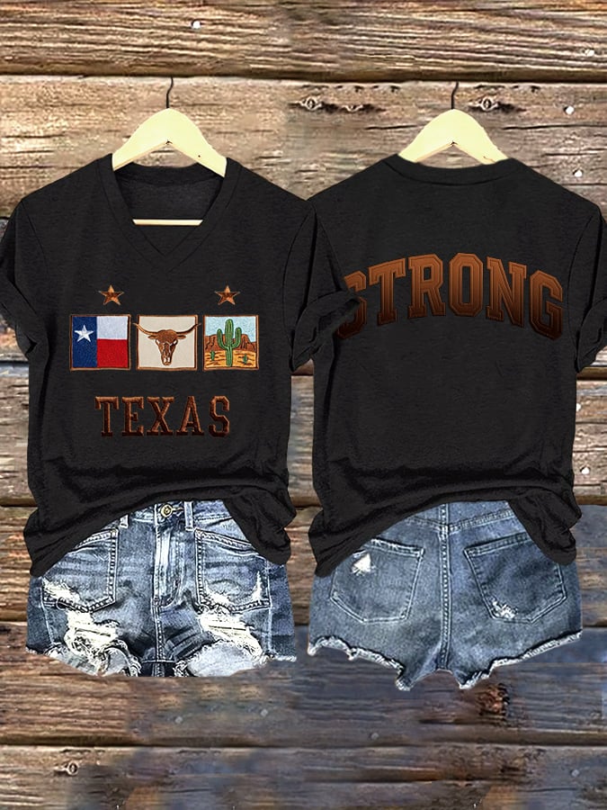 ππJoin us in praying for Texas.πV-Neck Retro Texas Strong Print T-Shirt