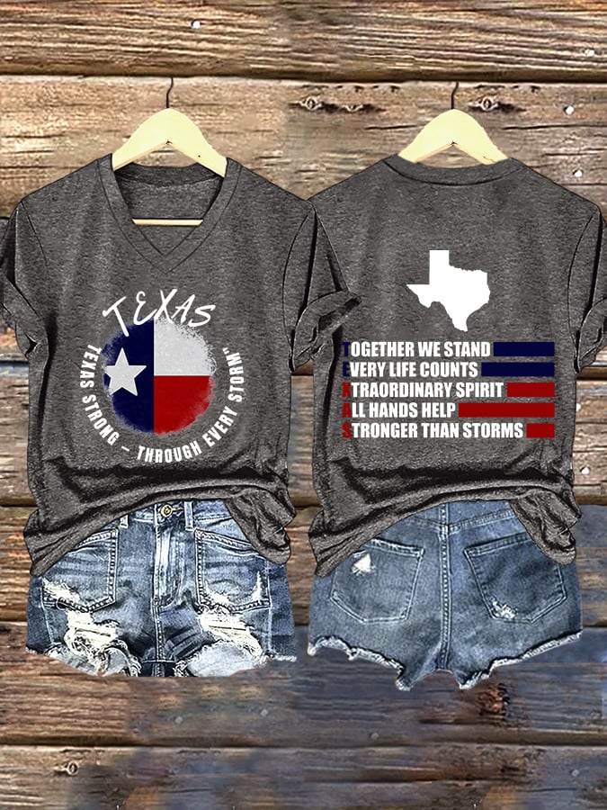 ππJoin us in praying for Texas.πV-Neck Retro Texas Texas Strong Through Every Stormtogether We Stand Every Life Counts Xtraordinary Spirit All Hands Help Stronger Than Storms Print T-Shirt
