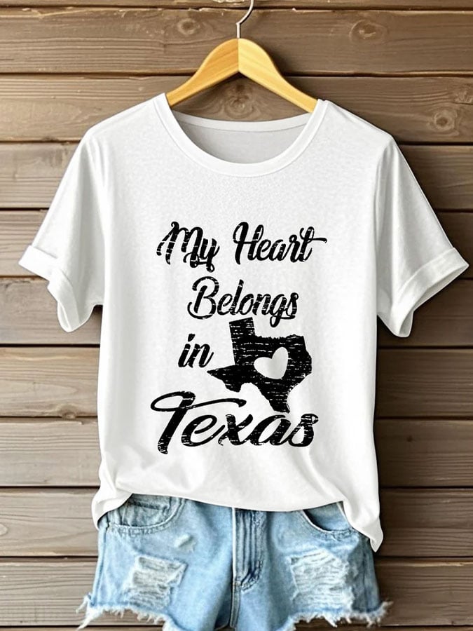 🙏💔Join us in praying for Texas.🙏Women's My Heart Belong In Texas Print Casual T-Shirt