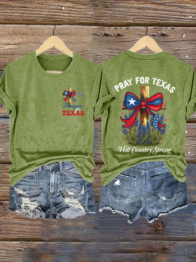 🙏💔Join us in praying for Texas.🙏Retro Prayers For Texas Pray For Texas Hill Country Strong Print T-Shirt