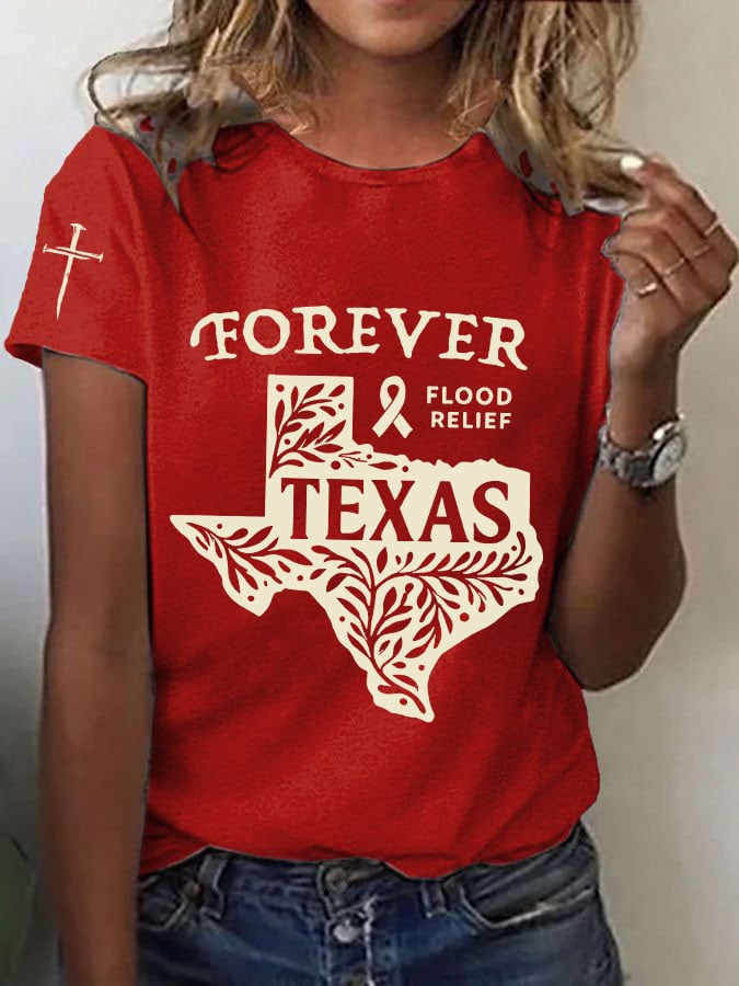 🙏💔Join us in praying for Texas.🙏Women's Texas Flood TEXAS Forever Print Casual T-Shirt