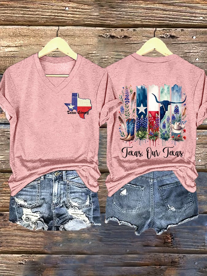 ππJoin us in praying for Texas.πV-Neck Retro Texas Strong Texas Our Texas Print T-Shirt