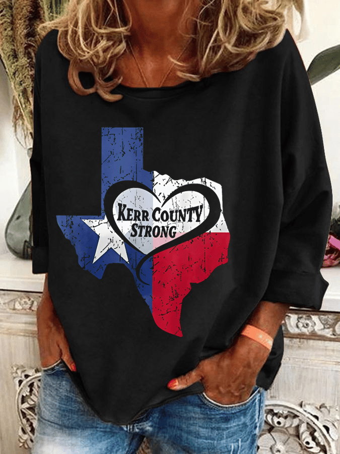 🙏💔Join us in praying for Texas.🙏Women's Kerr County Strong Heat Transfer Casual Sweatshirt