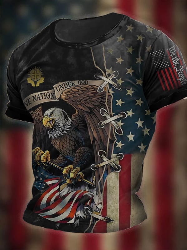 Men's Vintage Independence Day Skull Print Short Sleeve T-Shirt