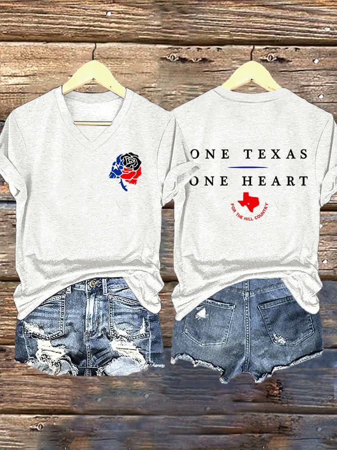 ππJoin us in praying for Texas.πV-Neck Retro Texas Strong One Texas One Heart For The Hill Country Print T-Shirt