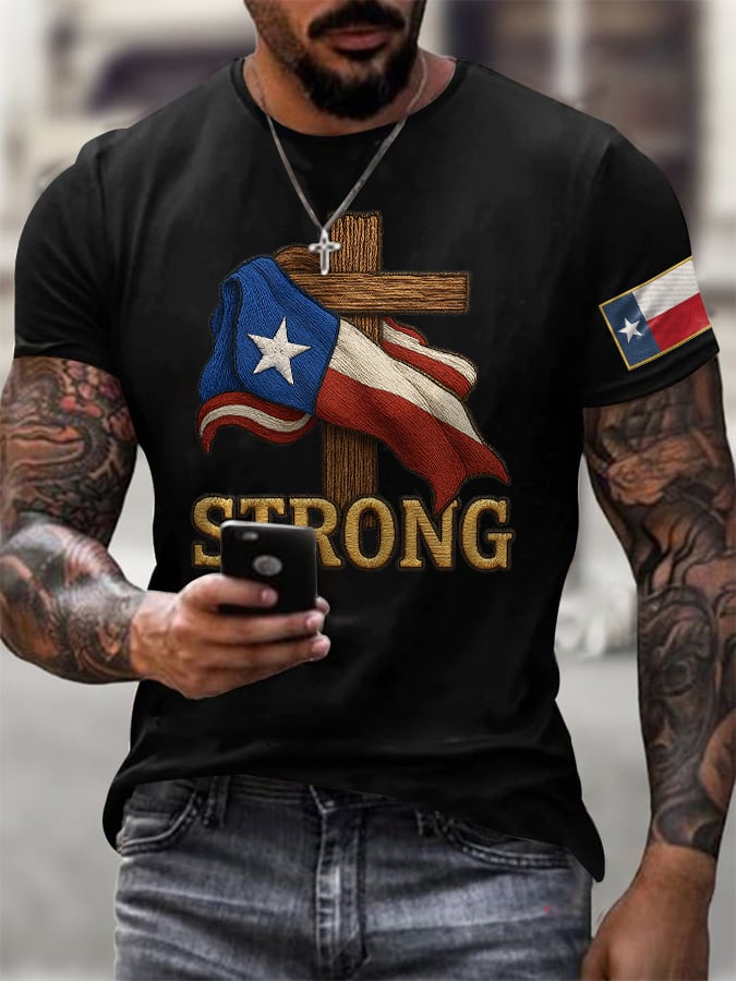 ๐๐Join us in praying for Texas.๐Men's Retro Texas Strong Faith Cross Print T-Shirt