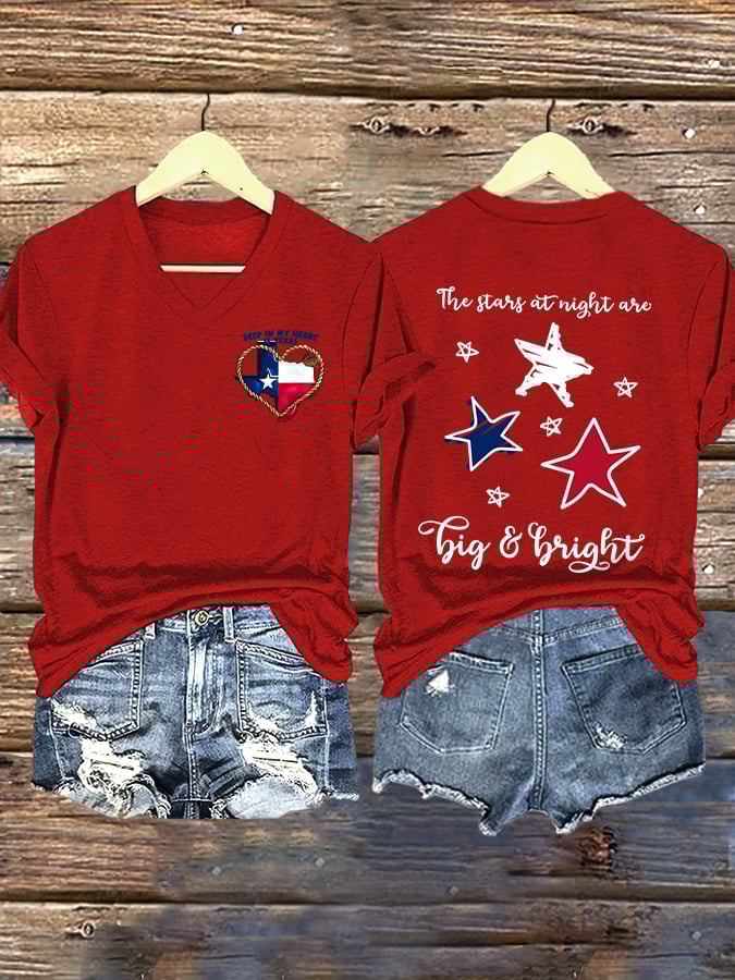 ππJoin us in praying for Texas.πV-Neck Retro Texas Strong The Stars At Night Are Big And Bright Deep In The Heart Of Texas Print T-Shirt