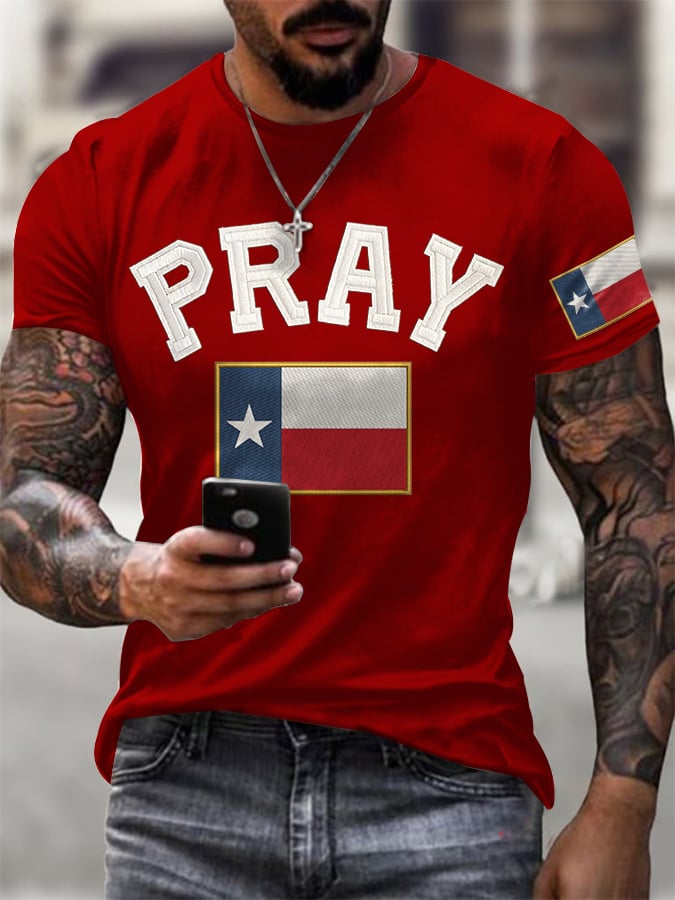 ๐๐Join us in praying for Texas.๐Men's Retro Pray For Texas Texas Strong Print T-Shirt