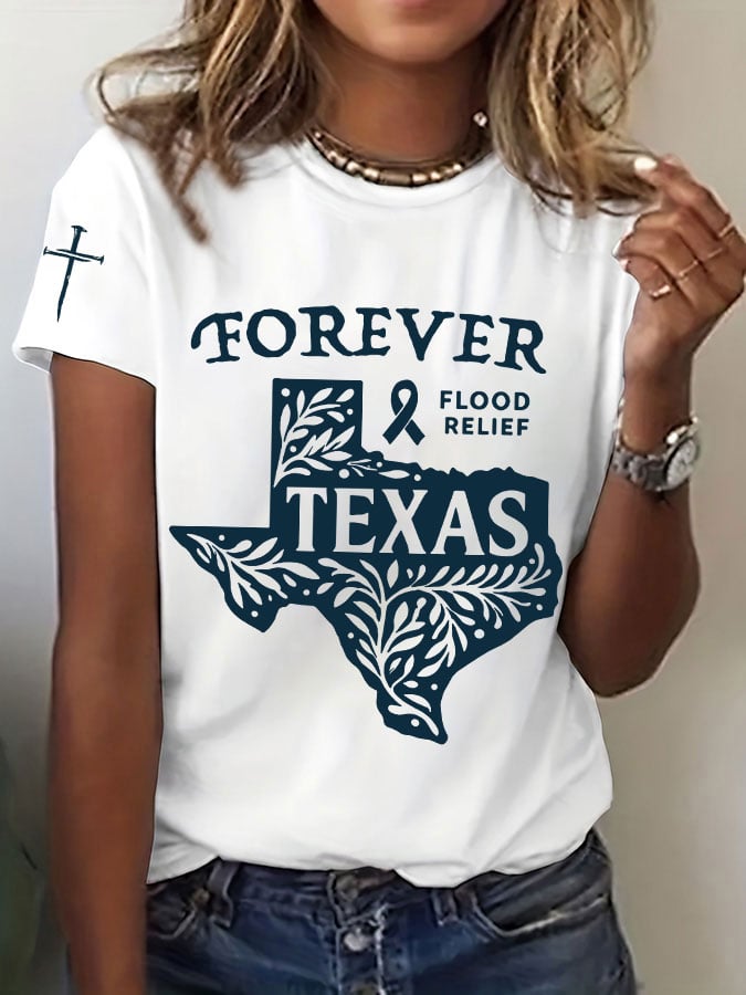 🙏💔Join us in praying for Texas.🙏Women's Texas Flood TEXAS Forever Print Casual T-Shirt