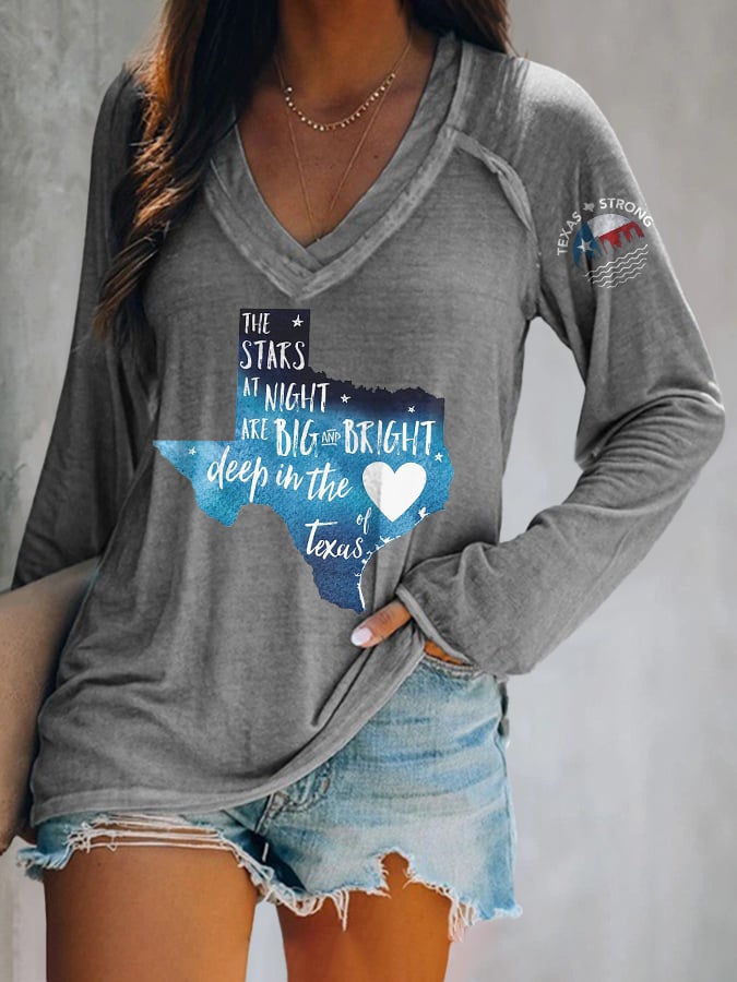 ππJoin us in praying for Texas.πV-neck Retro Texas Strong The Stars At Night Are Big And Bright Deep In The Heart Of Texas Print T-Shirt