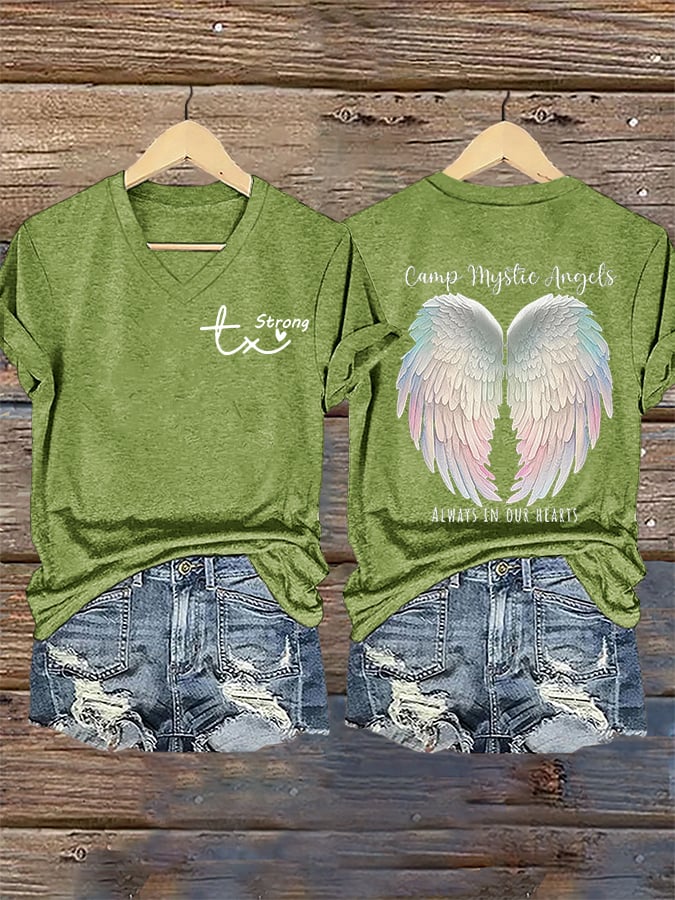 🙏💔Join us in praying for Texas.🙏Women's Mysterious Camp Angels Are Forever in Our Hearts Printed Casual T-shirt