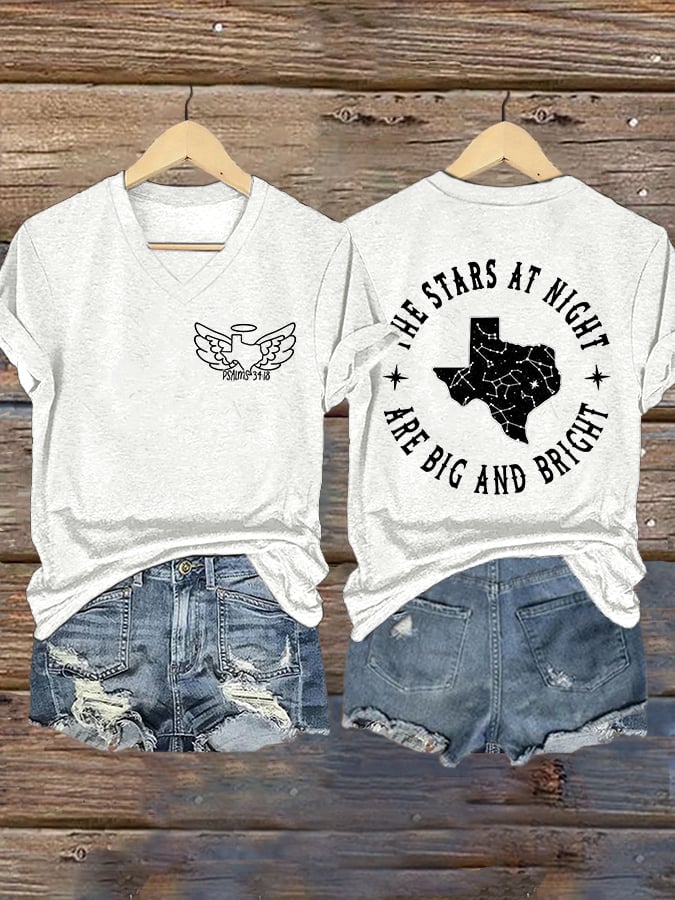 ππJoin us in praying for Texas.πV-Neck Retro Texas Strong Psalm 34:18 The Lord Is Near To The Brokenhearted And Saves Those Who Are Crushed In Spirit .The Stars At Night Are Big And Bright Deep In The Heart Of Texas Print T-Shirt