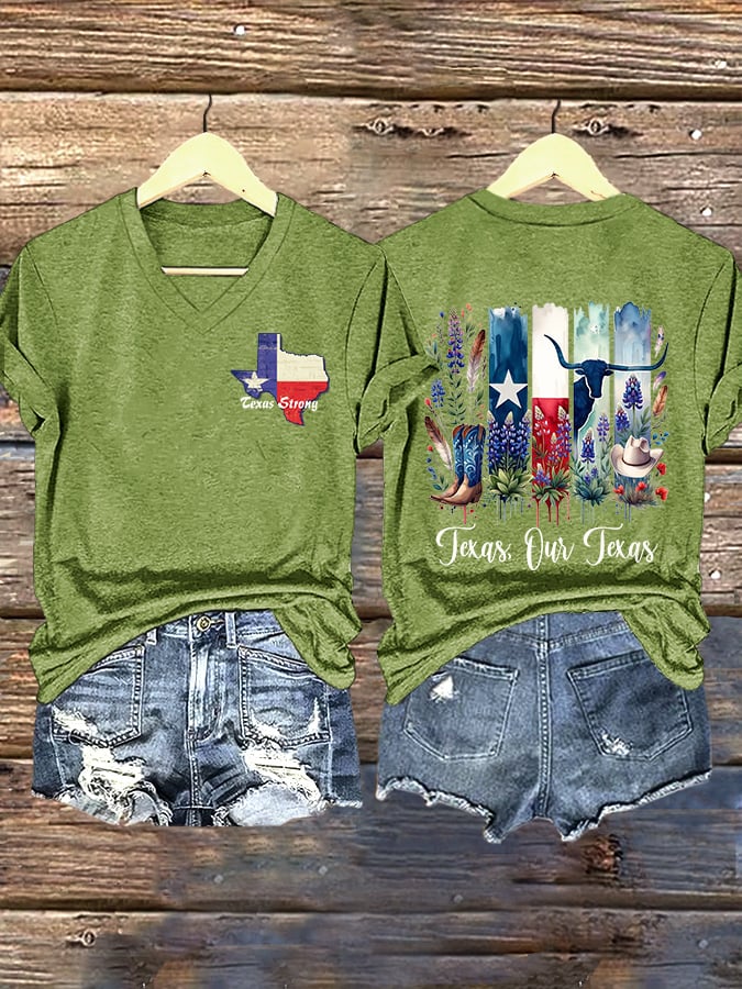 ππJoin us in praying for Texas.πV-Neck Retro Texas Strong Texas Our Texas Print T-Shirt