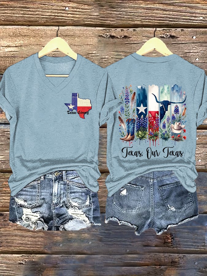 ππJoin us in praying for Texas.πV-Neck Retro Texas Strong Texas Our Texas Print T-Shirt