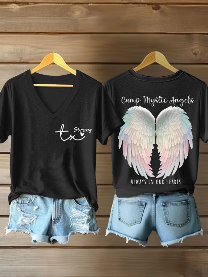 Women's Camp Mystic Angels Always In Our Hearts Print Casual T-Shirt