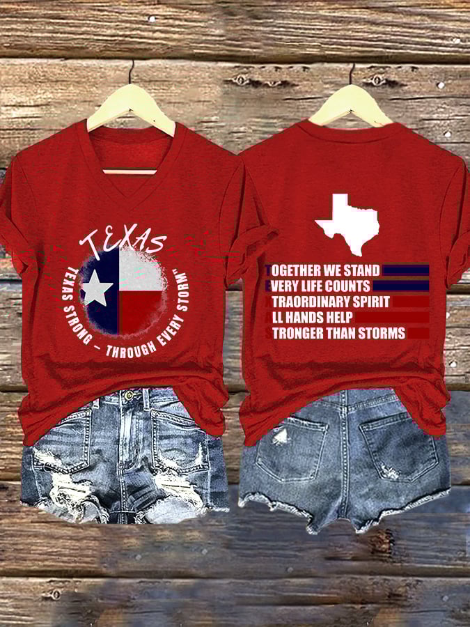 ππJoin us in praying for Texas.πV-Neck Retro Texas Texas Strong Through Every Stormtogether We Stand Every Life Counts Xtraordinary Spirit All Hands Help Stronger Than Storms Print T-Shirt