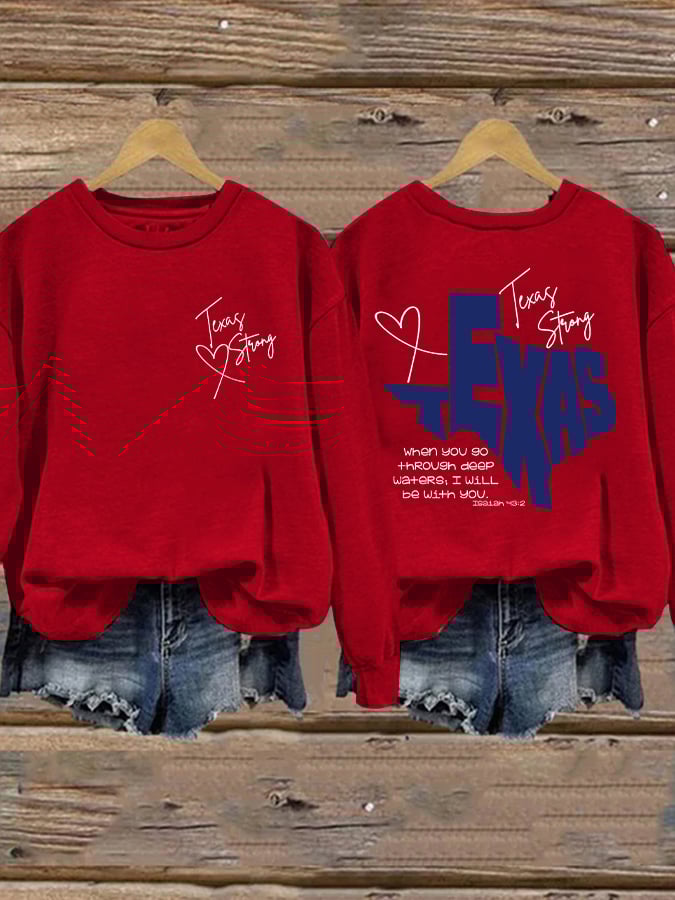 🙏💔Join us in praying for Texas.🙏Retro Texas Strong When You Go Through Deep Waters, I Will Be With You. Isaiah 43:2 Print Sweatshirt