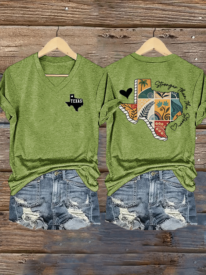 🙏💔Join us in praying for Texas.🙏Women's Texas Stronger Than The Storm Print V-Neck T-Shirt