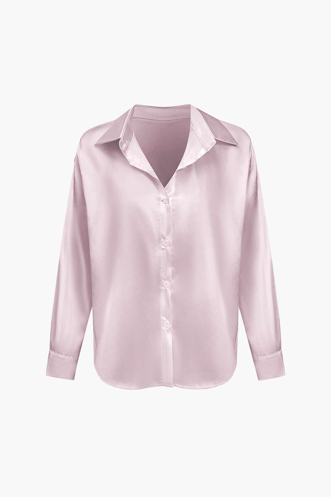 Basic Solid Satin Long-Sleeve Shirt