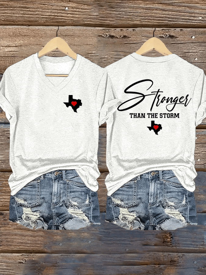 Women's Texas Stronger Than The Storm Print V-Neck T-Shirt