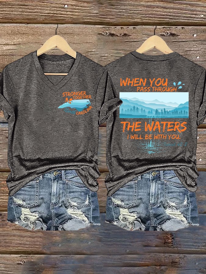 🙏💔Join us in praying for Texas.🙏Women's When You Pass Through The Waters, I Will Be With You Printed Short-Sleeved T-Shirt