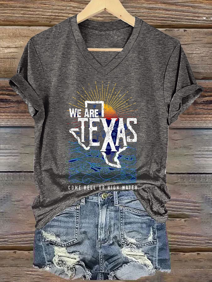 ππJoin us in praying for Texas.πV-Neck Retro Texas Strong We Are Texas Come Hell Or High Water Print T-Shirt