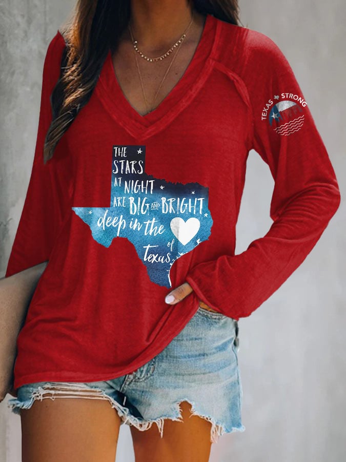 ππJoin us in praying for Texas.πV-neck Retro Texas Strong The Stars At Night Are Big And Bright Deep In The Heart Of Texas Print T-Shirt