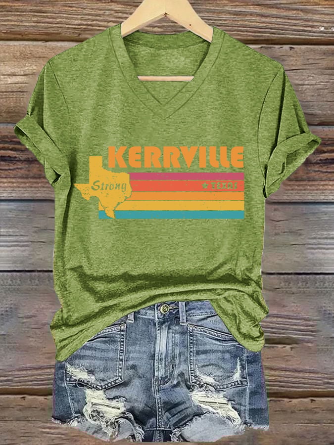 ππJoin us in praying for Texas.πV-Neck Retro Texas Strong Kerrville Strong Texas Print T-Shirt