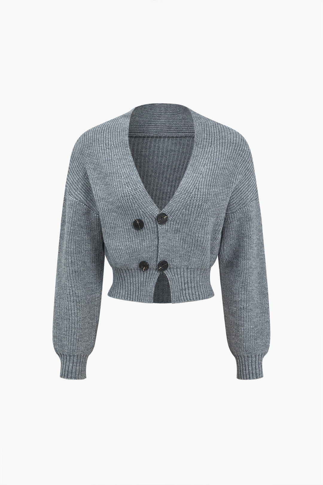 Solid Knit Button V-neck Top And Mini Skirt Set