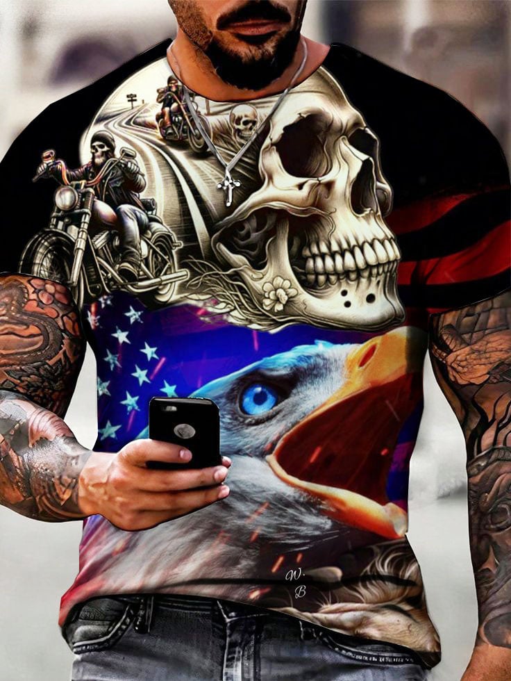 Men's Vintage Skull Print Short Sleeve T-Shirt