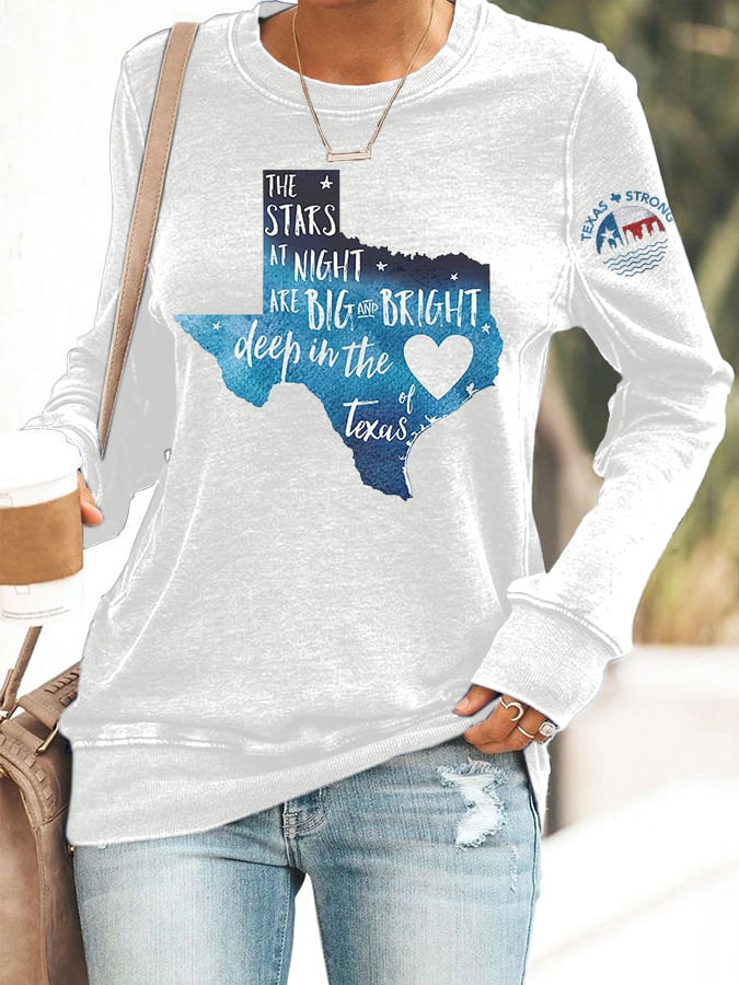 🙏💔Join us in praying for Texas.🙏Retro Texas Strong The Stars At Night Are Big And Bright Deep In The Heart Of Texas Print Sweatshirt