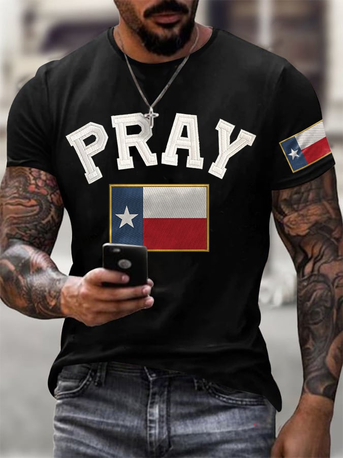 ๐๐Join us in praying for Texas.๐Men's Retro Pray For Texas Texas Strong Print T-Shirt
