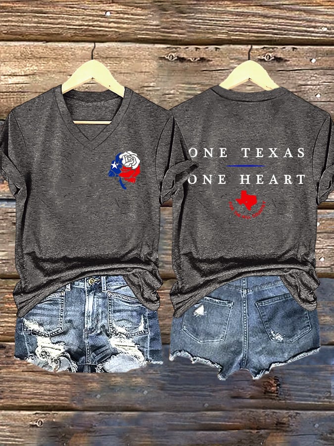 ππJoin us in praying for Texas.πV-Neck Retro Texas Strong One Texas One Heart For The Hill Country Print T-Shirt