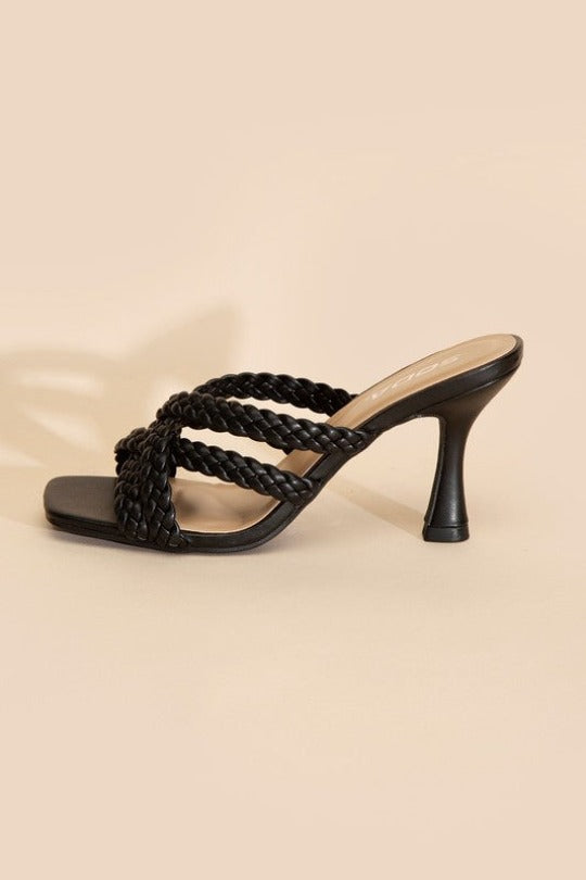 Lena Double Cross Braided Heels