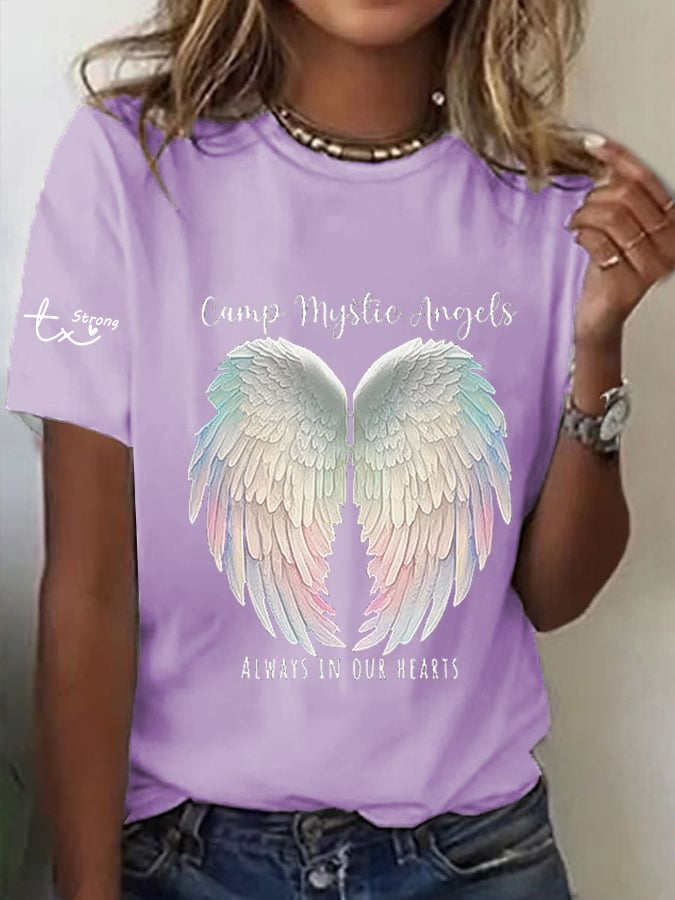 🙏💔Join us in praying for Texas.🙏Women's Mysterious Camp Angels Are Forever in Our Hearts Printed Casual T-shirt