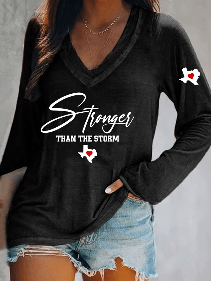 Women's Texas Stronger Than The Storm Printed V-Neck T-Shirt