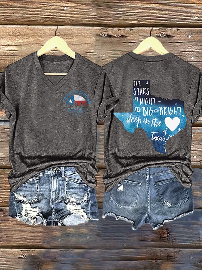 ππJoin us in praying for Texas.πV-Neck Retro Texas Strong The Stars At Night Are Big And Bright Deep In The Heart Of Texas Print T-Shirt