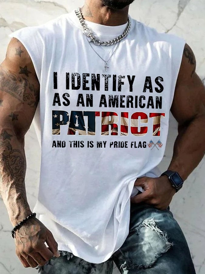 Men's I Identify As An American Patrict And This Is My Flag Printed Crew Neck Vest