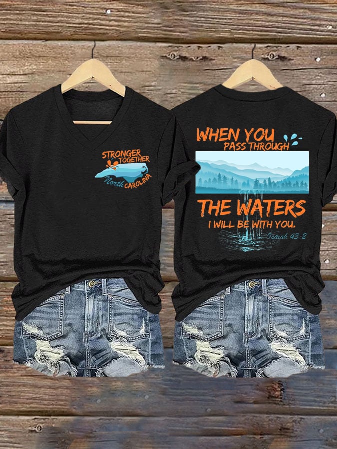 🙏💔Join us in praying for Texas.🙏Women's When You Pass Through The Waters, I Will Be With You Printed Short-Sleeved T-Shirt