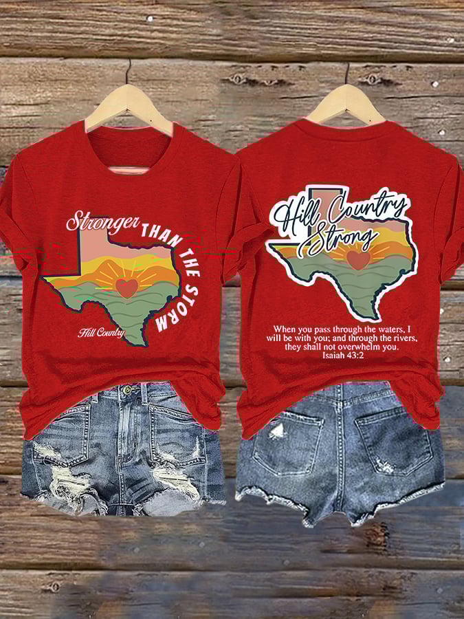 ๐๐Join us in praying for Texas.๐Retro Hill Country Stronger Than The Storm Hill Country Strong When You Pass Through The Waters, I Will Be With You; And Through The Rivers, They Shall Not Overwhelm You.โ Isaiah 43:2 Print T-Shirt