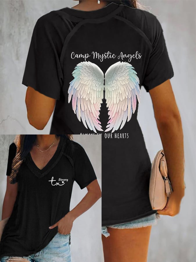 🙏💔Join us in praying for Texas.🙏Women's Mysterious Camp Angels Are Forever in Our Hearts Print Casual T-Shirt