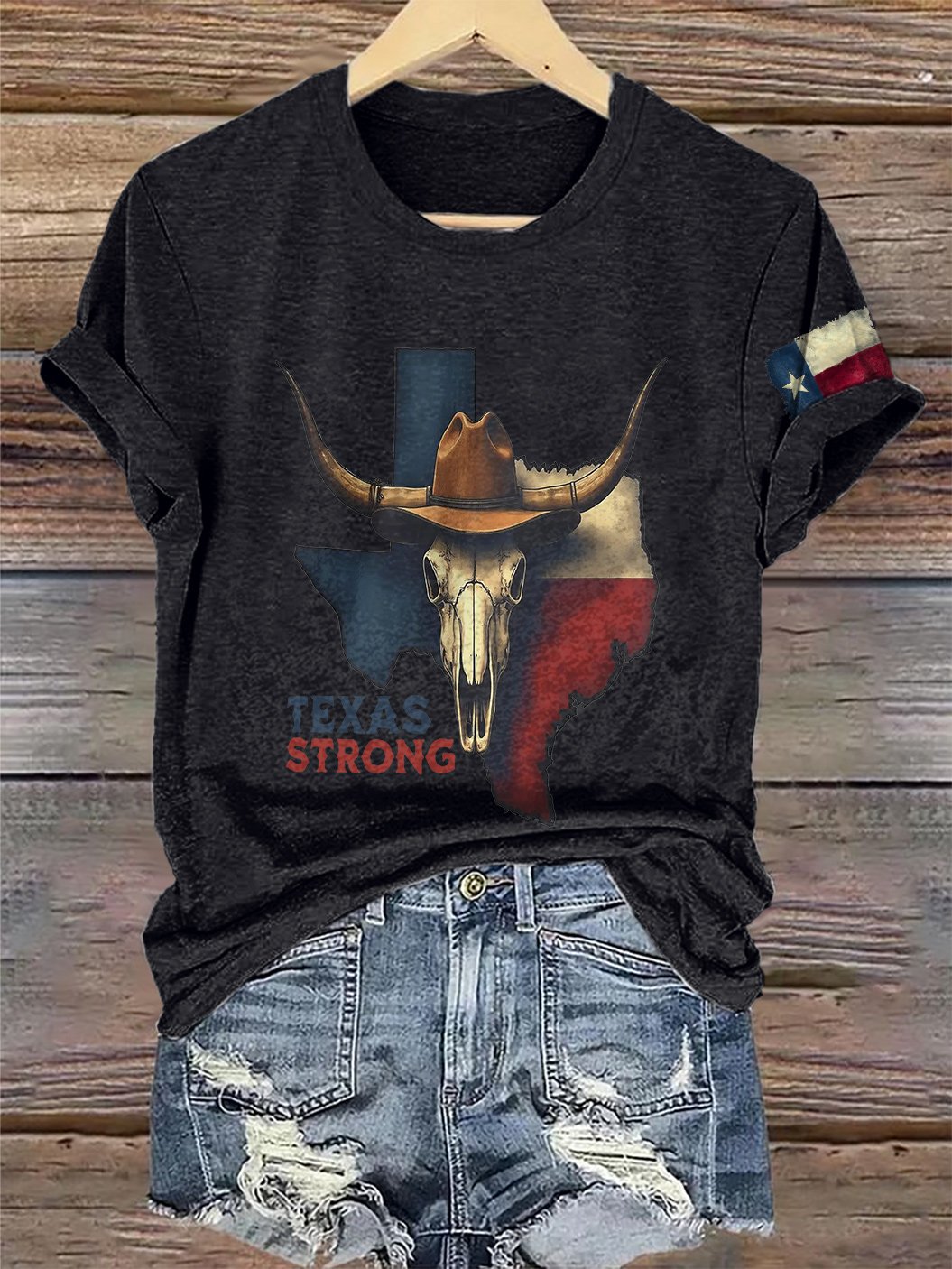 🙏💔Join us in praying for Texas.🙏Retro Texas Strong Cow Skull Texas State Flag Print T-Shirt