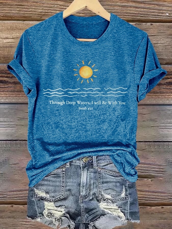 🙏💔Join us in praying for Texas.🙏Women's When You Go Through Deep Waters, I Will Be With You. Isaiah 43:2 Faith Printed T-Shirts