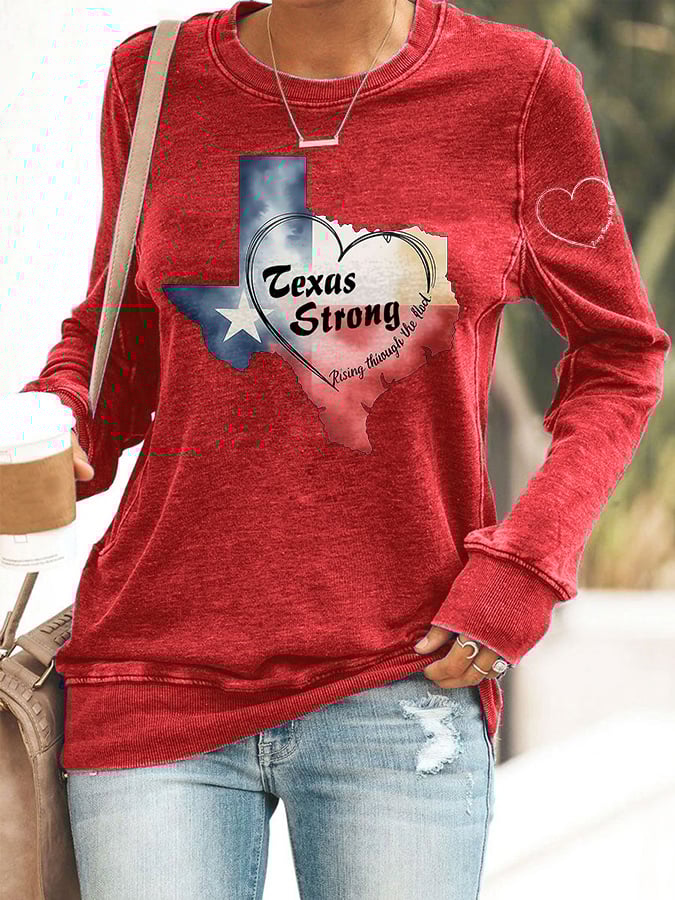 🙏💔Join us in praying for Texas.🙏Retro Texas Strong Rising Through The Flood Love Heart Print Sweatshirt