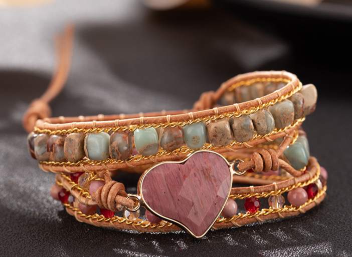Natural Jasper Gemstone Bracelet, Crystal Beads Bracelet