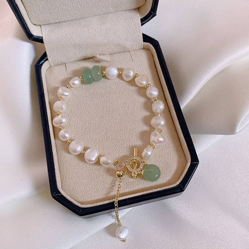 Natural Pearls and Jade Gemstone Bracelet, Crystal Beads Bracelet