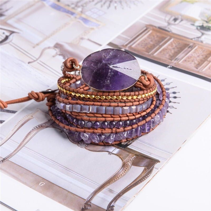 Natural Amethyst Gemstone Bracelet, Crystal Beads Bracelet