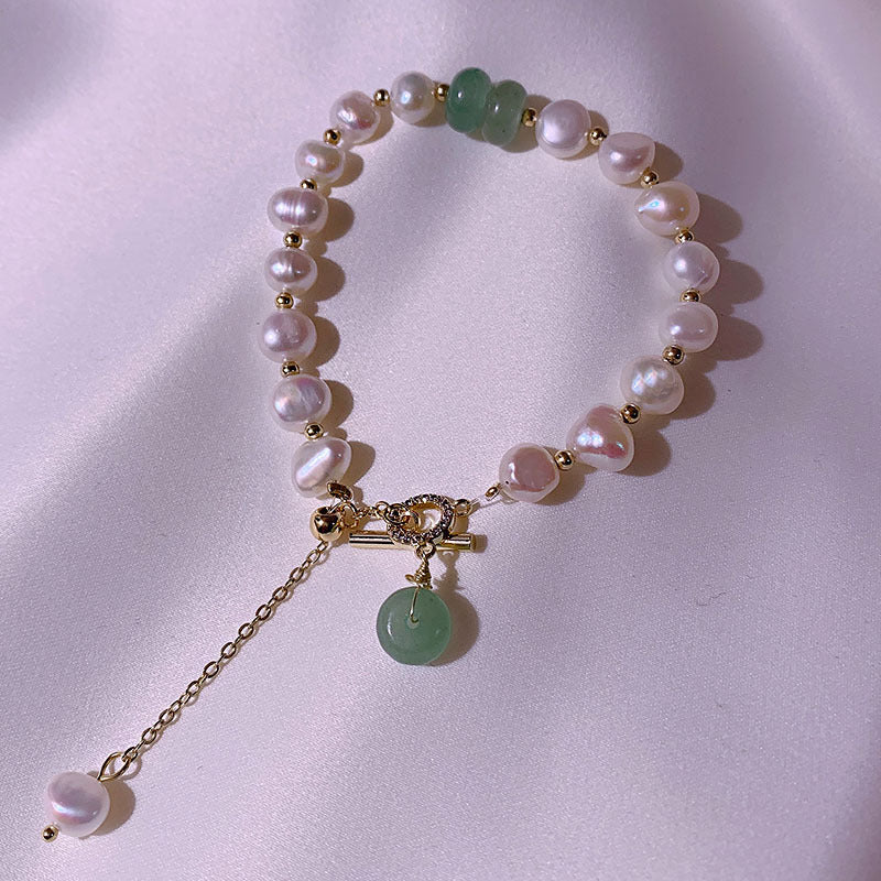 Natural Pearls and Jade Gemstone Bracelet, Crystal Beads Bracelet