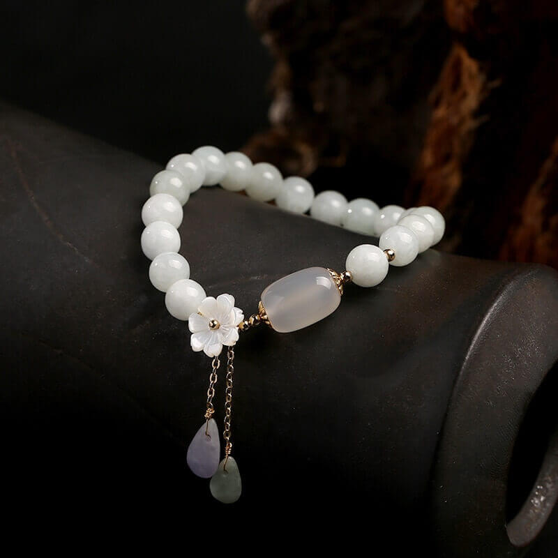 White Jade Magnolia Flower Bracelet